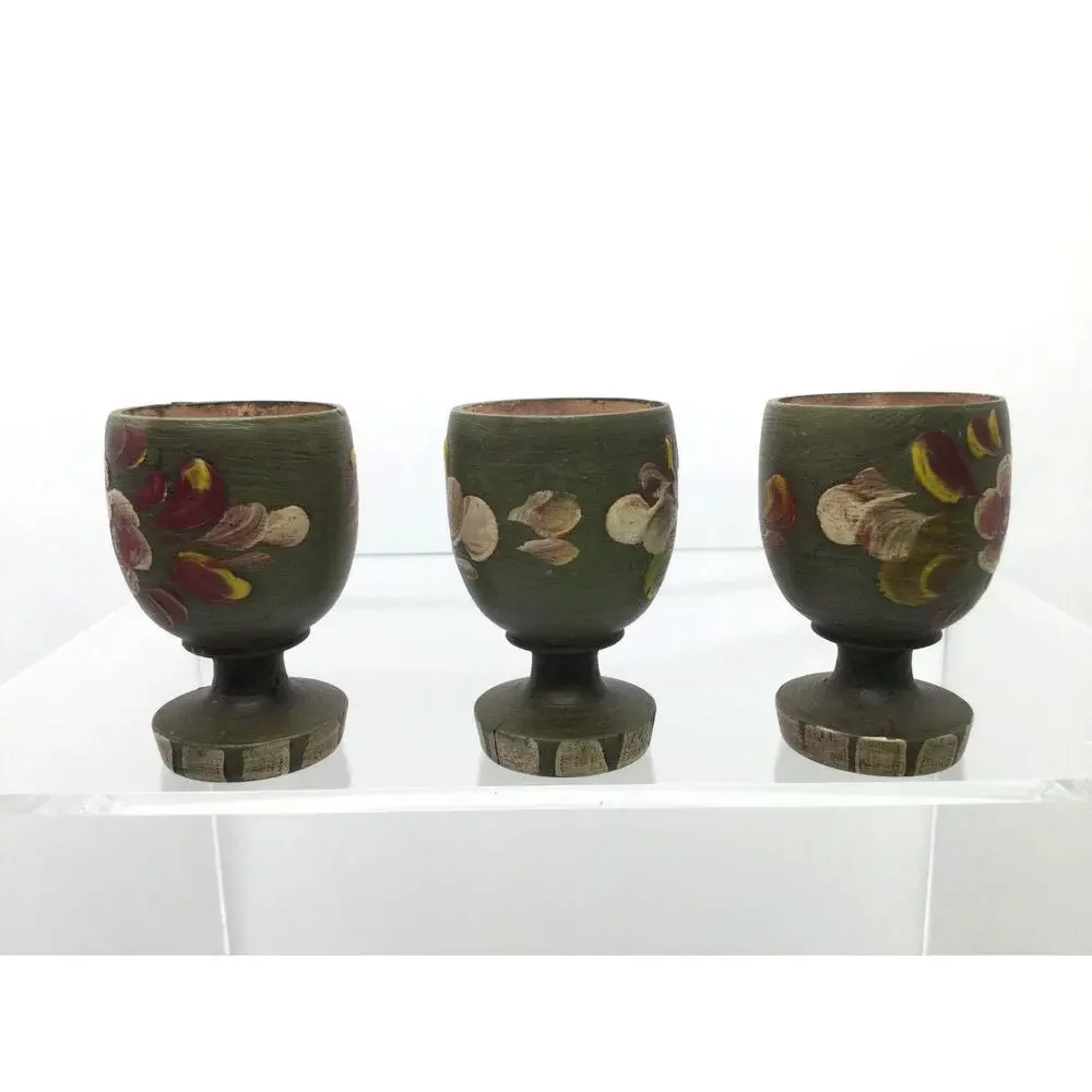 Vintage German Hand Painted Wooden Egg Holder set of 3